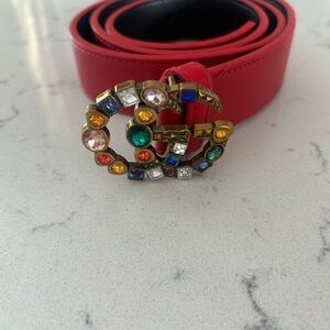 Red Jeweled Buckle Women's Leather Belt